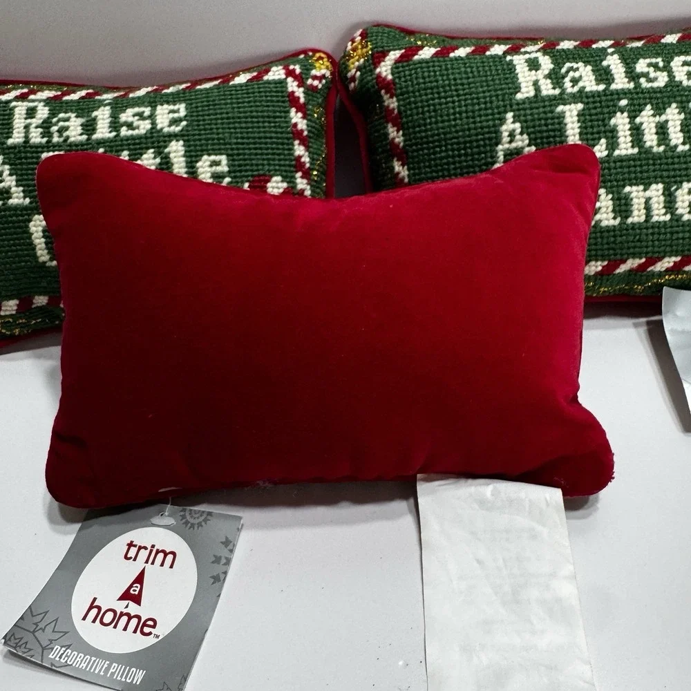 Lot Set 3 Pillows Raise a Little Cane Sleigh Bells Ring Christmas Accent Small